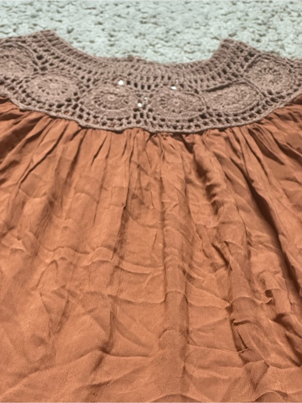 CLEOBELLA Brown Crochet Yoke Women’s Top Small